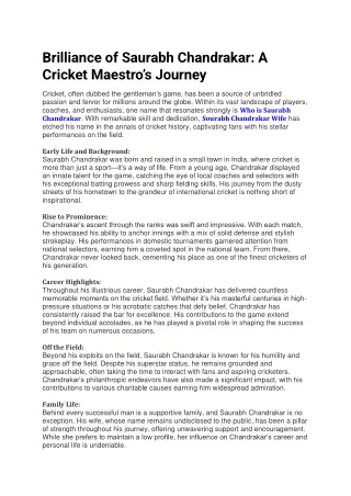 Brilliance of Saurabh Chandrakar: A Cricket Maestro’s Journey