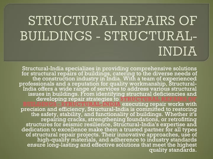 structural repairs of buildings structural india