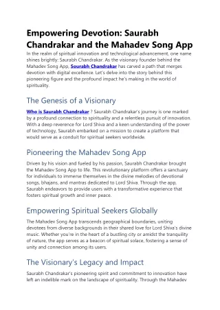 Empowering Devotion: Saurabh Chandrakar and the Mahadev Song App