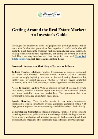 Getting Around the Real Estate Market: An Investor's Guide