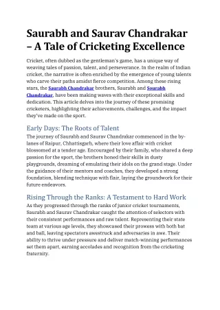 Saurabh and Saurav Chandrakar – A Tale of Cricketing Excellence