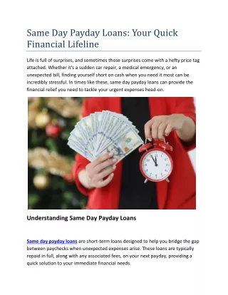 Same Day Payday Loans: Your Quick Financial Lifeline