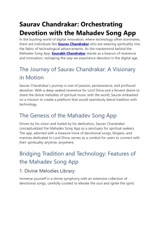 Saurav Chandrakar: Orchestrating Devotion with the Mahadev Song App