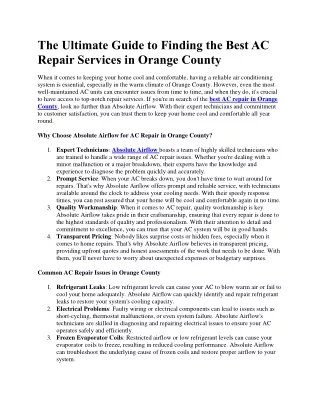 Best Ac Repair Orange County