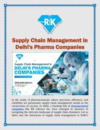 Supply Chain Management in Delhi's Pharma Companies