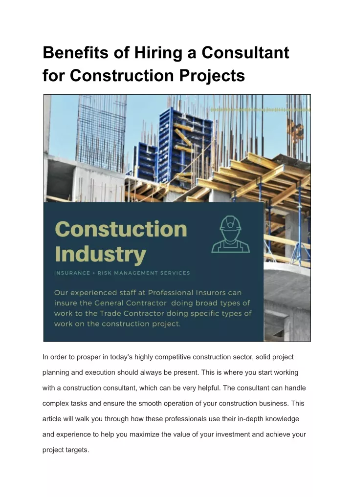 benefits of hiring a consultant for construction