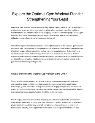 Explore the Optimal Gym Workout Plan for Strengthening Your Legs