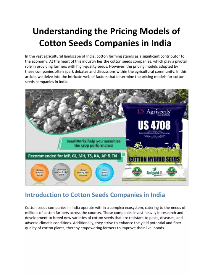 understanding the pricing models of cotton seeds