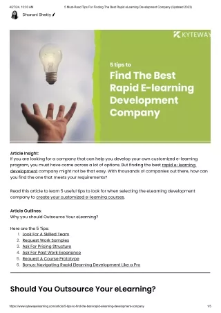 5 Must-Read Tips For Finding The Best Rapid eLearning Development Company