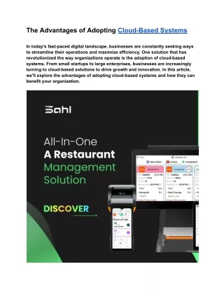 The Advantages of Adopting Cloud-Based Systems