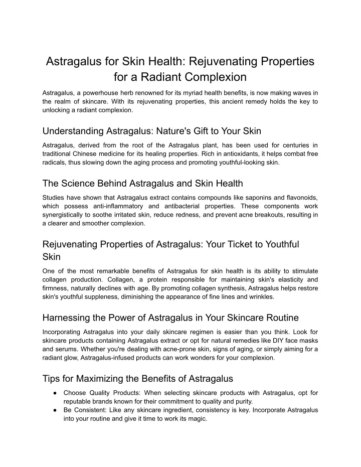astragalus for skin health rejuvenating