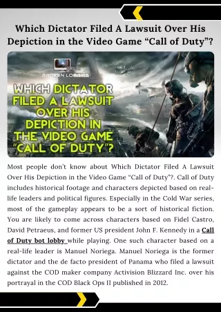 Which Dictator Filed A Lawsuit Over His Depiction in the Video Game “Call of Duty”