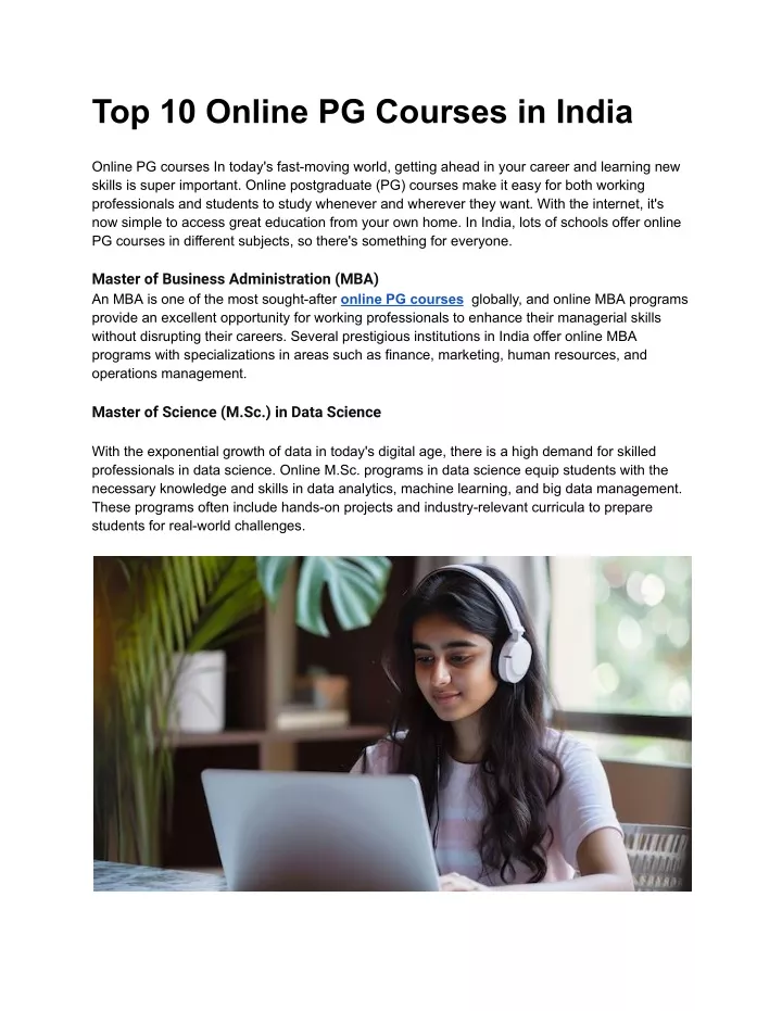 top 10 online pg courses in india