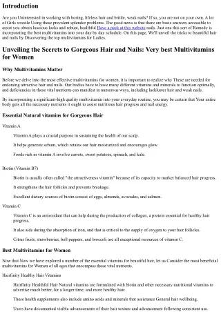 Unveiling the Techniques to Gorgeous Hair and Nails: Most effective Multivitamin