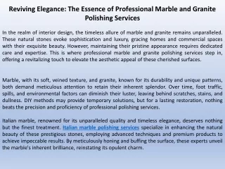 Reviving Elegance: The Essence of Professional Marble and Granite Polishing Serv