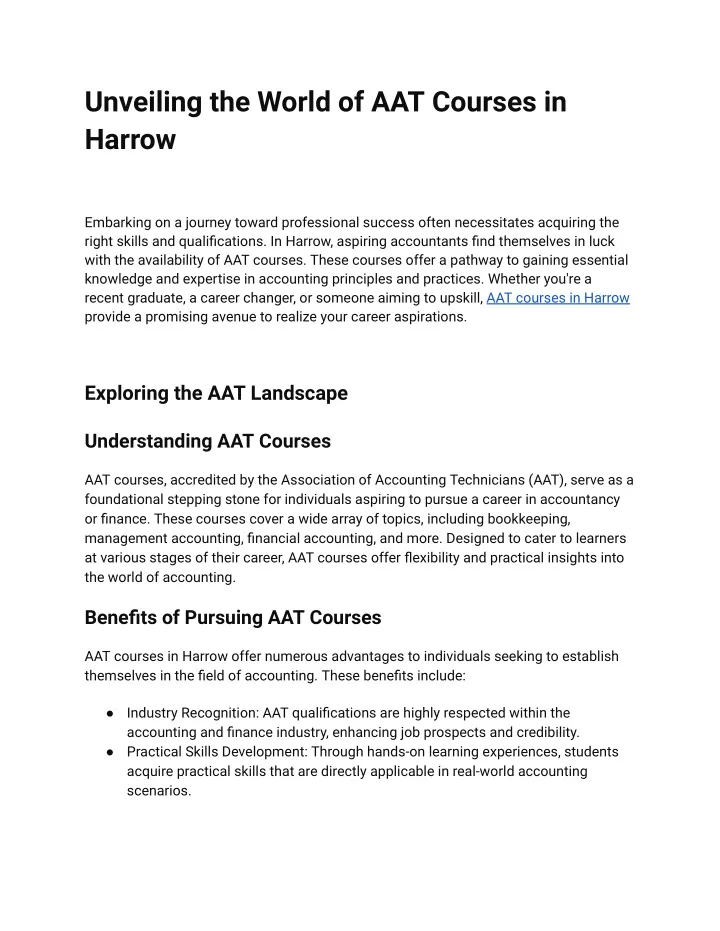 unveiling the world of aat courses in harrow