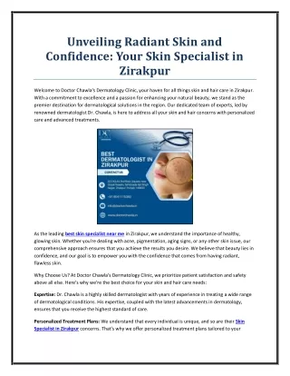 Unveiling Radiant Skin and Confidence: Your Skin Specialist in Zirakpur