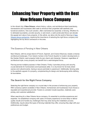 Enhancing Your Property with the Best New Orleans Fence Company