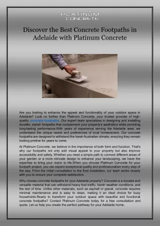 Discover the Best Concrete Footpaths in Adelaide with Platinum Concrete