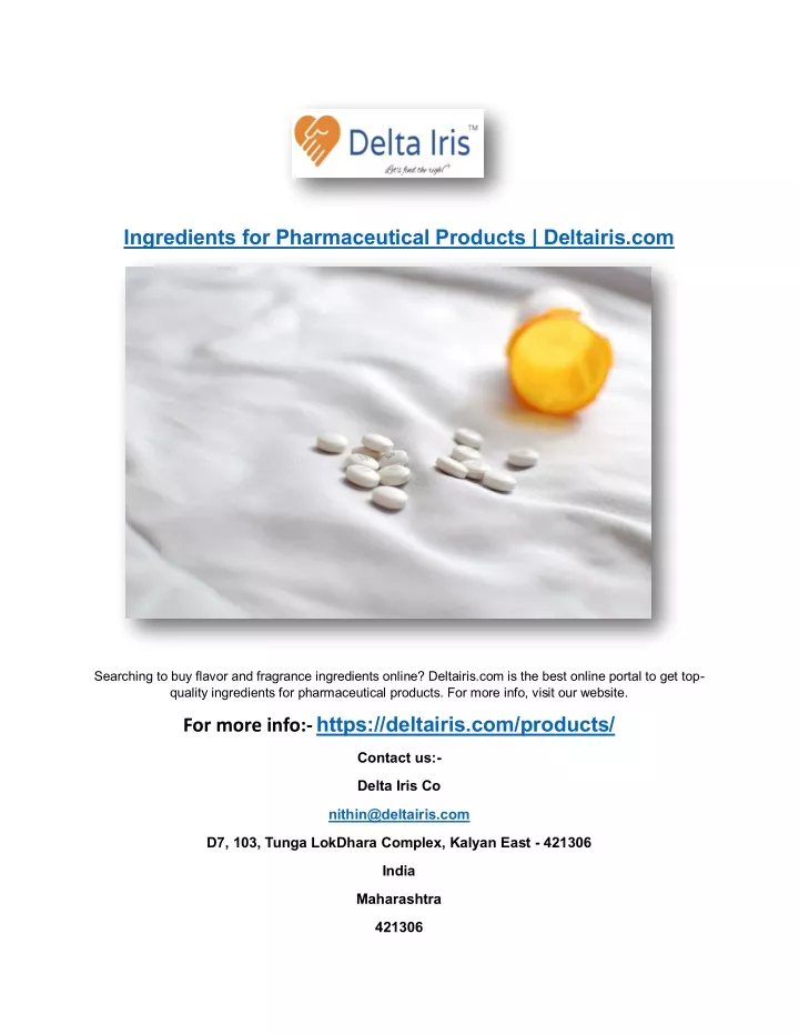 ingredients for pharmaceutical products deltairis
