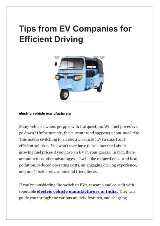 Tips from EV Companies for Efficient Driving..