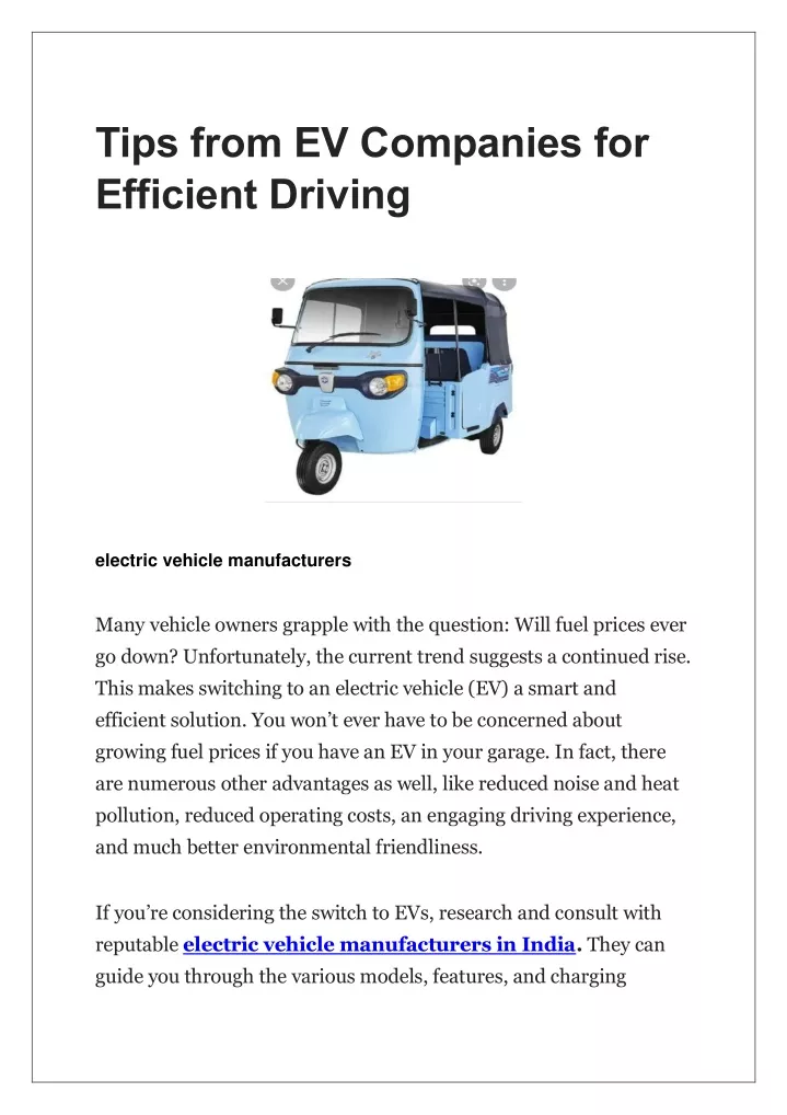 tips from ev companies for efficient driving