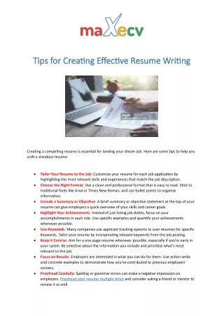 Tips for Creating Effective Resume Writing
