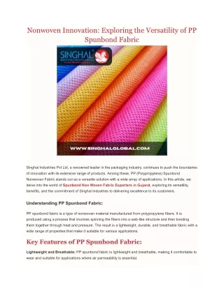 Nonwoven Innovation_ Exploring the Versatility of PP Spunbond Fabric