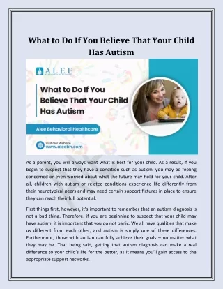 What to Do If You Believe That Your Child Has Autism