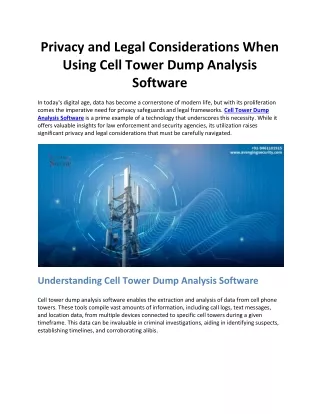 Privacy and Legal Considerations When Using Cell Tower Dump Analysis Software
