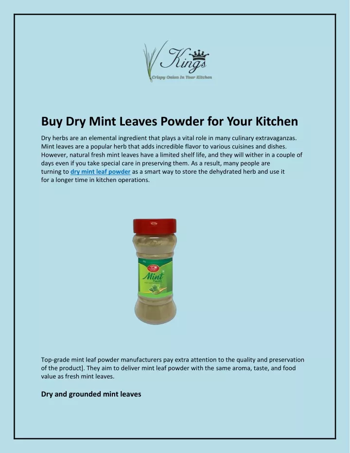 buy dry mint leaves powder for your kitchen