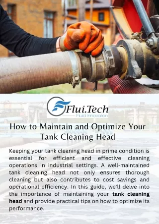 How to Maintain and Optimize Your Tank Cleaning Head