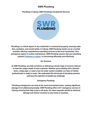 Plumbing in Coburg_ SWR Plumbing's Exceptional Services