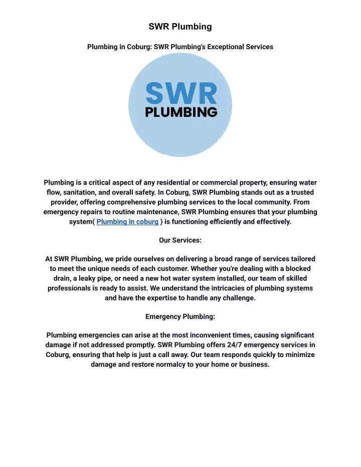 swr plumbing