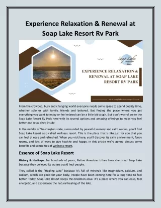 Experience Relaxation & Renewal at Soap Lake Resort Rv Park