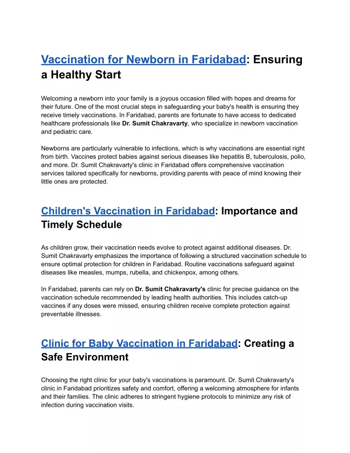 vaccination for newborn in faridabad ensuring