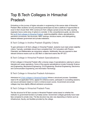 Top B.Tech Colleges in Himachal Pradesh