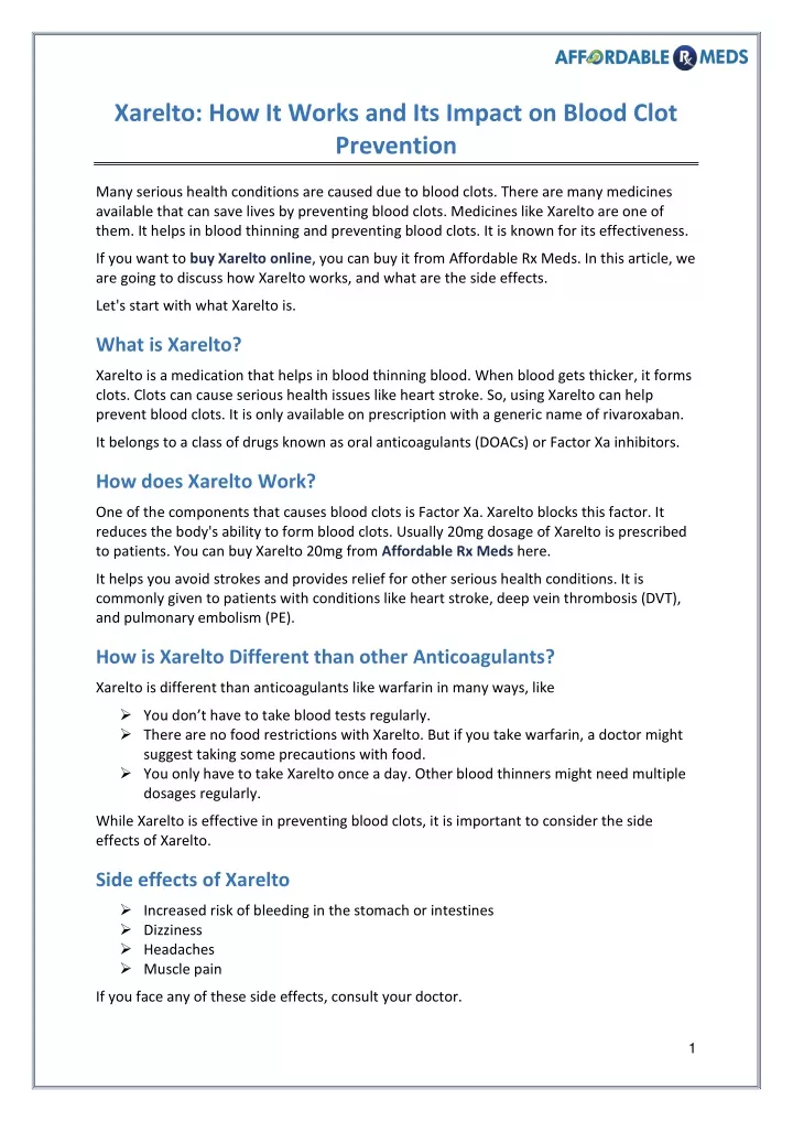 xarelto how it works and its impact on blood clot