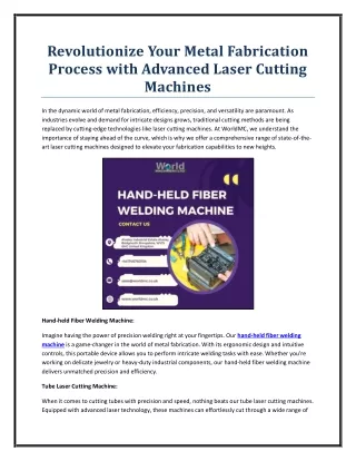 Revolutionize Your Metal Fabrication Process with Advanced Laser Cutting Machines