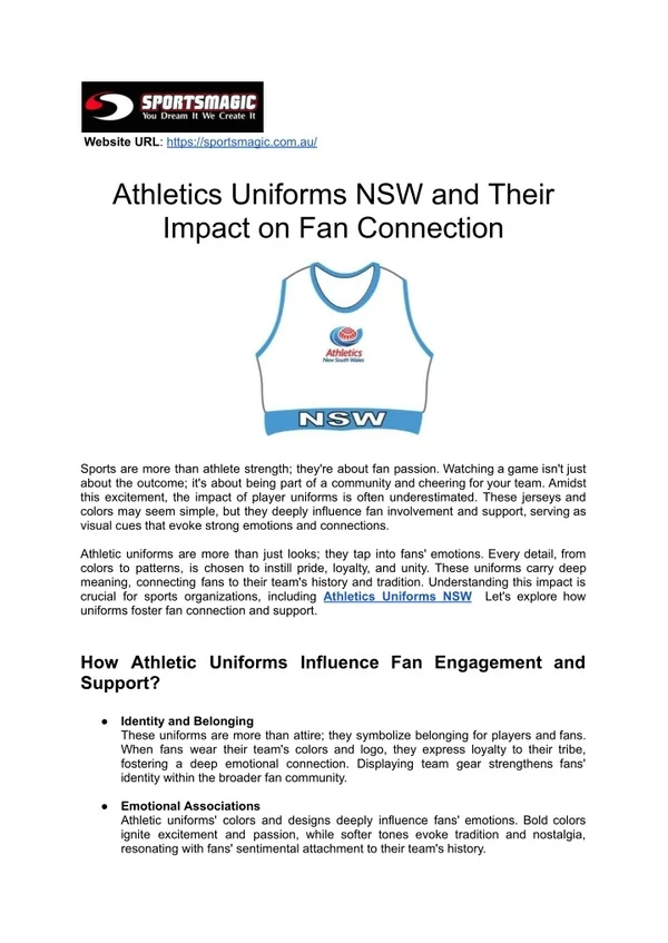 Athletics Uniforms NSW and Their Impact on Fan Connection