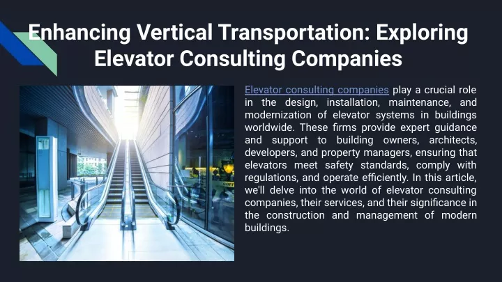 enhancing vertical transportation exploring