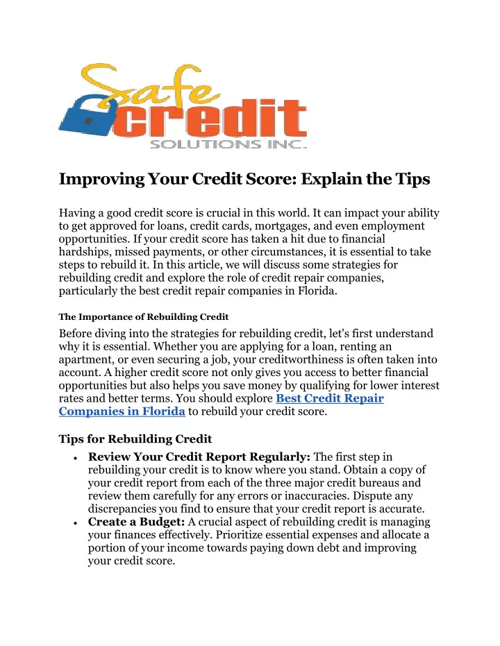 improving your credit score explain the tips