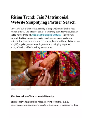 Rising Trend: Jain Matrimonial Website Simplifying Partner Search.