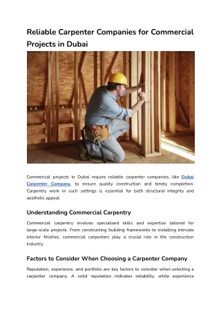 Reliable Carpenter Companies for Commercial Projects in Dubai