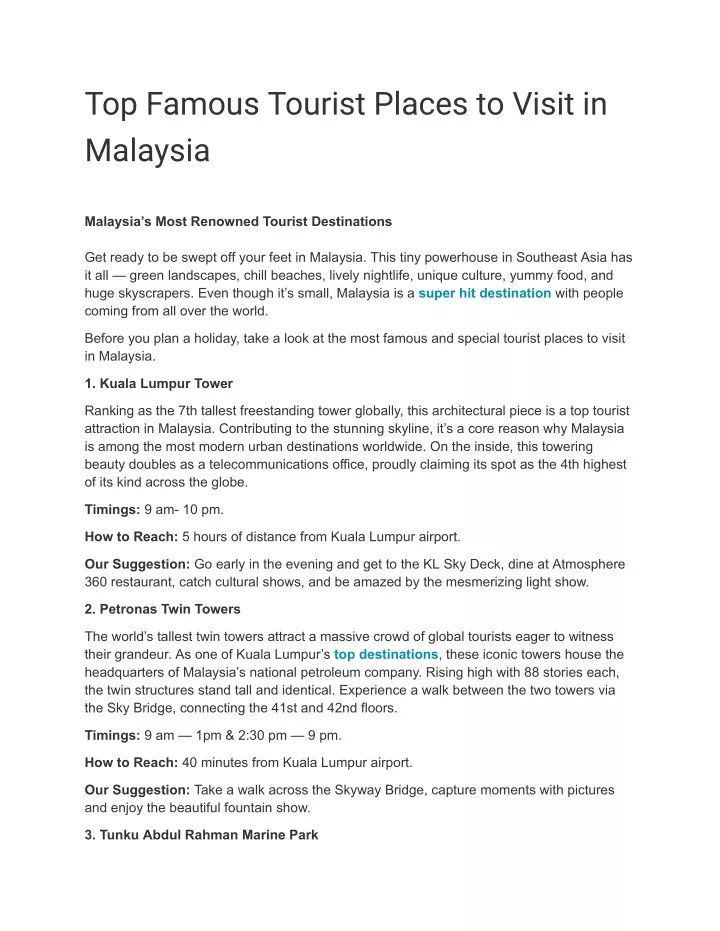 top famous tourist places to visit in malaysia