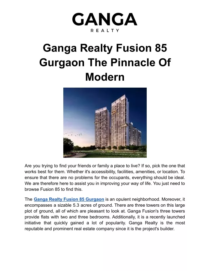 ganga realty fusion 85 gurgaon the pinnacle