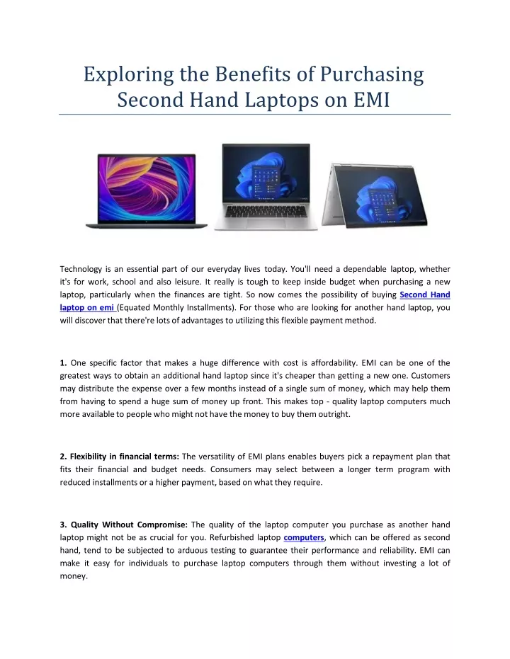 exploring the benefits of purchasing second hand laptops on emi