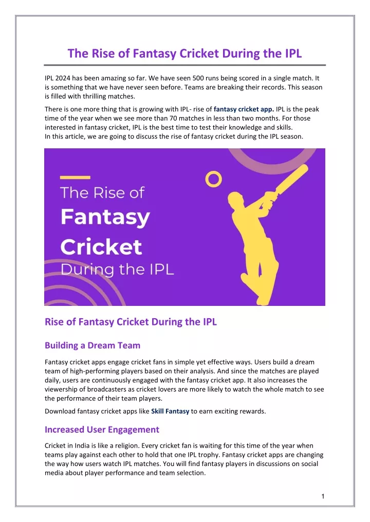 the rise of fantasy cricket during the ipl