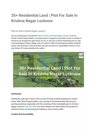 35  Residential Land _ Plot For Sale In Krishna Nagar Lucknow