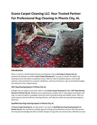 Econo Carpet Cleaning LLC Your Trusted Partner For Professional Rug Cleaning In Phenix City, AL
